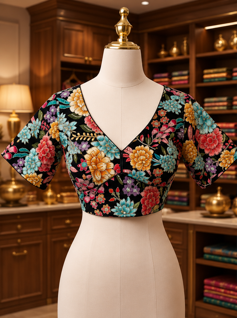 THE ICON BLOUSE - BLACK MULTICOLOURED