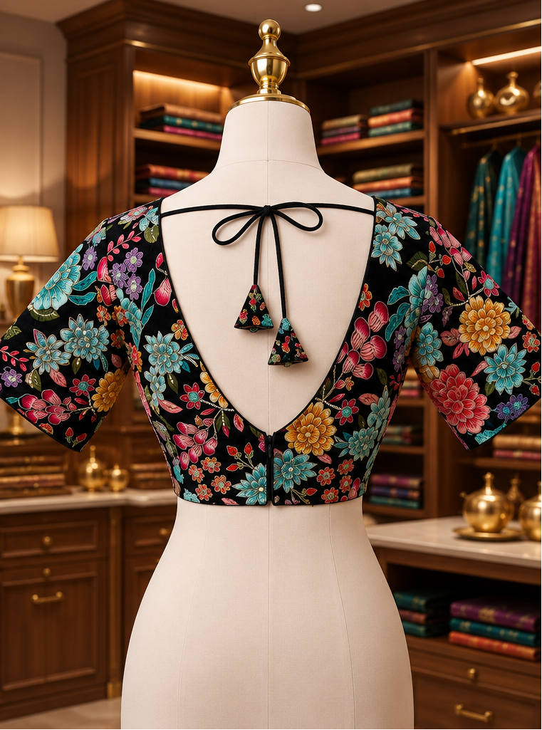 THE ICON BLOUSE - BLACK MULTICOLOURED